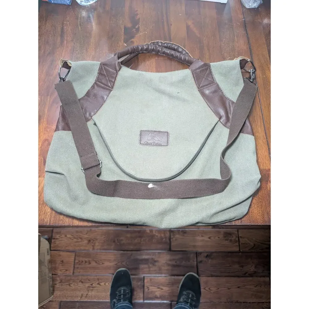 Crosse Jackson Canvas Leather Duffel Bag Green Brown Vintage Style Travel Bag